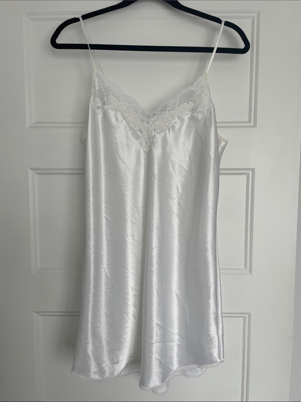 White Lace-Trim French Maid Satin Slip Dress